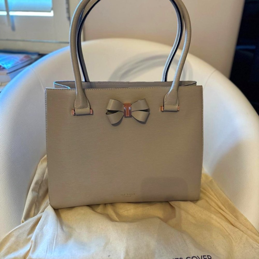 NWT Ted Baker grey structured tote with bow
